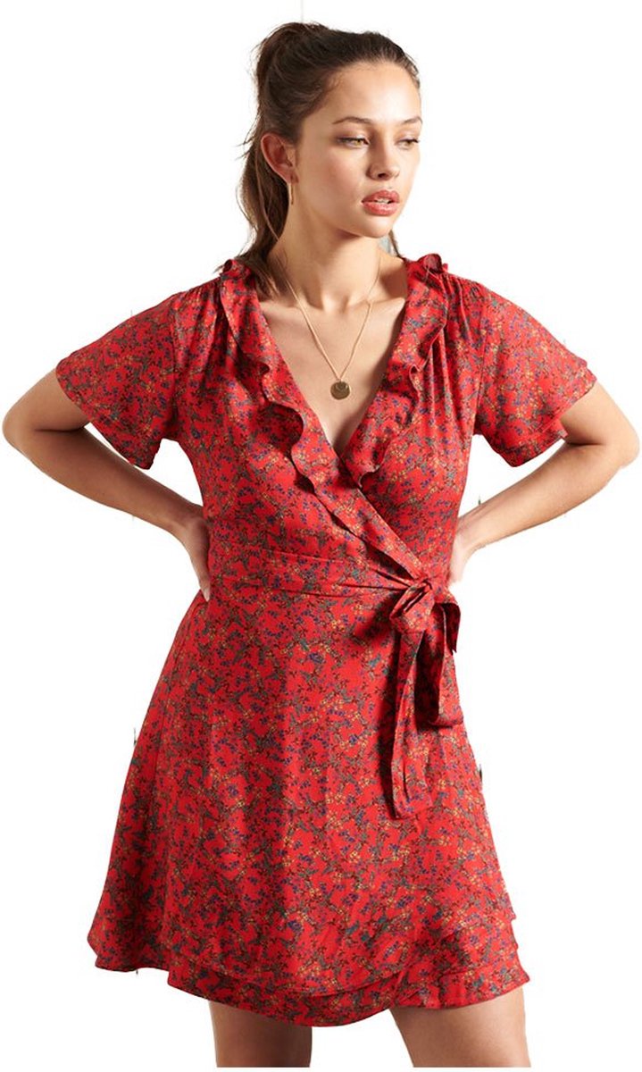 Superdry Summer Wrap Jurk M Vrouw Rood