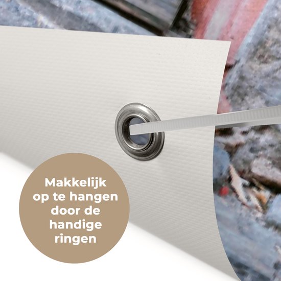 Affiche de clôture Porte - Bois - Plantes - Vert - 100x200 cm - Toile de jardin