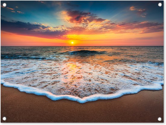 Tuinschilderij Strand - Zee - Zonsondergang - 80x60 cm - Tuinposter - Tuindoek - Buitenposter