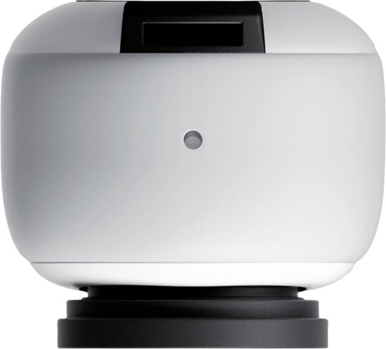 Bovenkant van de witte Insta360 GO 3 camera met een zwart deel.