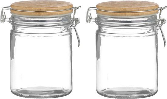 Urban Living Weckpot/inmaakpot - 2x - 700 ml - glas - met beugelsluiting - bamboe deksel