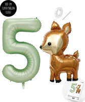 Snoes - Bambi Basis ballon set XXL Cijferballon Olijf Nude 5 - Lief Hert + Cijfer Ballon 5 Jaar - Helium Geschikt