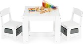 Kindertafel en stoeltjes - 63x63x51cm - tafel dubbelzijdig - wit