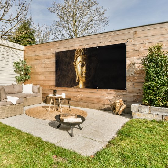 Décoration murale extérieure Bouddha - Image de Bouddha - Or - Spirituel - Zwart - 160x80 cm