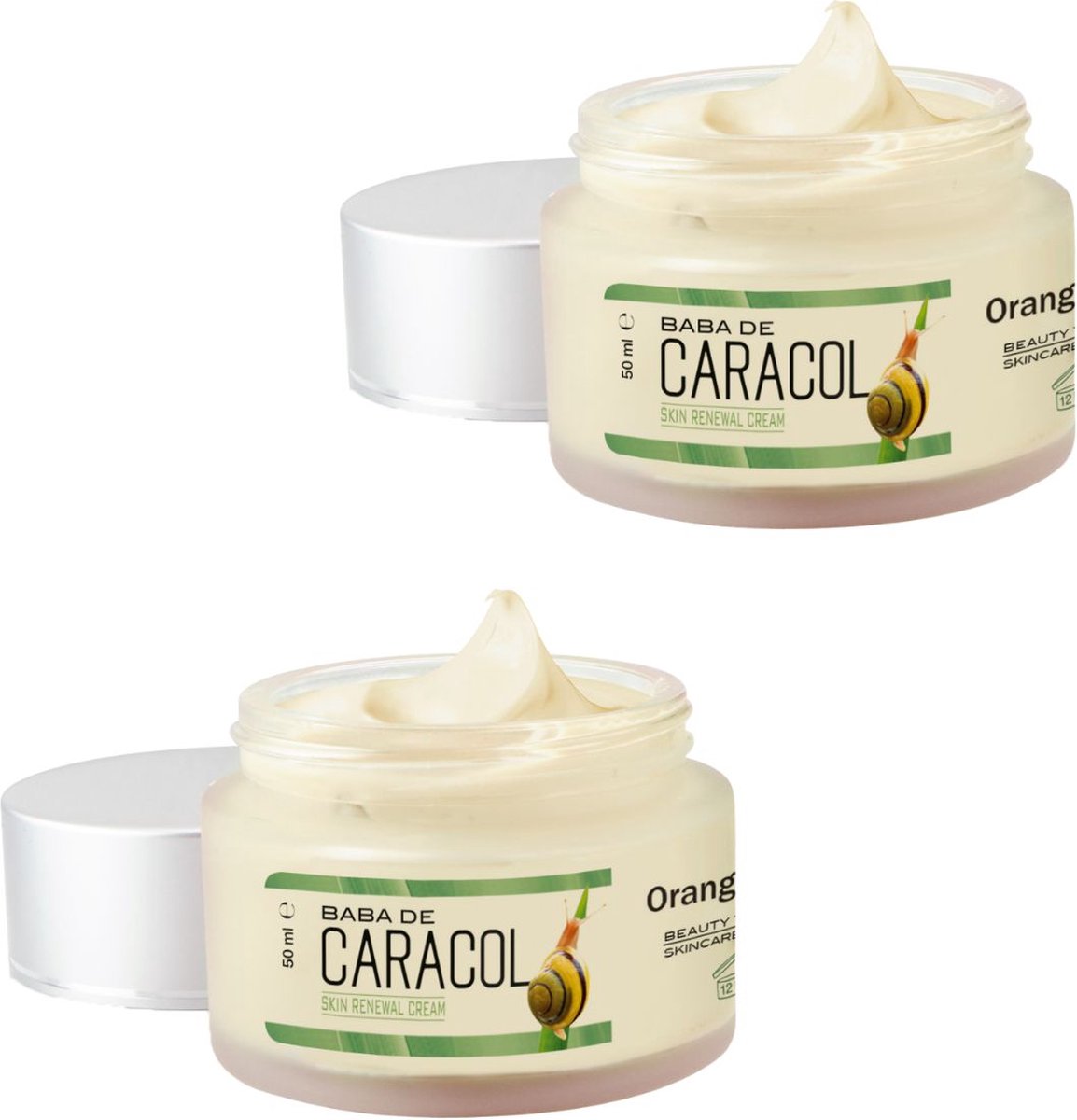 Orange Care Baba de Caracol Dagcrème Slakkenslijmcrème 2x 50 ML - Anti rimpel, Littekencrème, Slakkencrème voor puistjes rimpels - Acneverzorging - Slakken Extract Serum gel vrouwen mannen tieners - escargot cream gezicht, onder de ogen, Snailcare