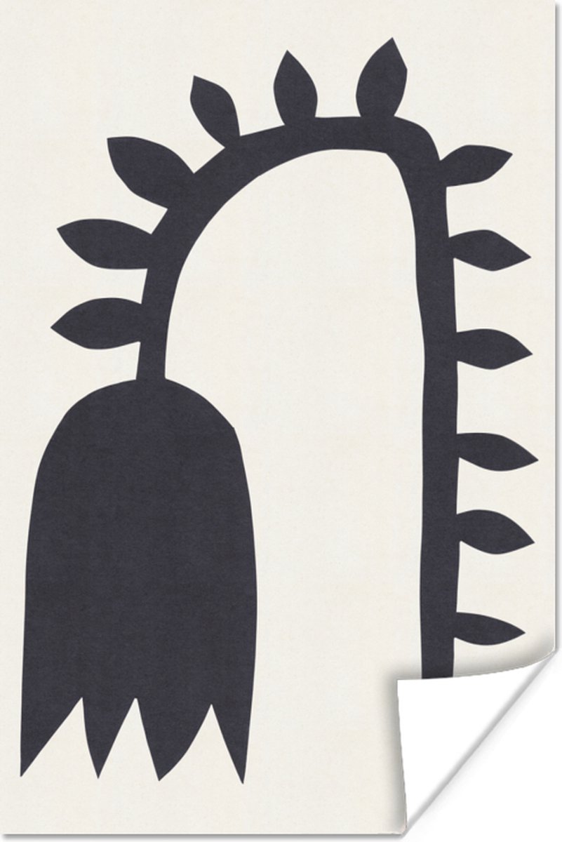 Poster Tulp - Bloem - Wit - Zwart - 20x30 cm