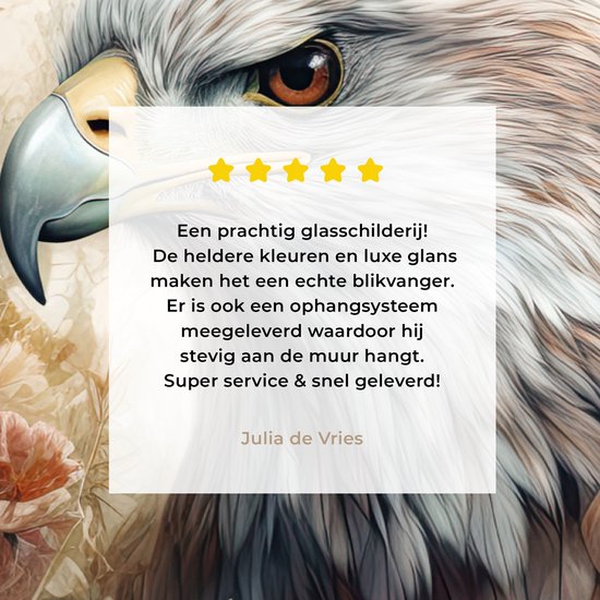 MuchoWow® Glasschilderij 60x40 cm - Schilderij acrylglas - Arend - Adelaar - Vogel - Bloemen - Natuur - Foto op glas - Schilderijen