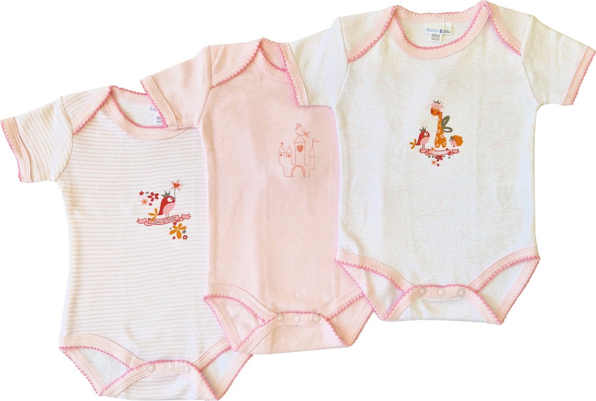 Bianco Blu Ökotex - Baby Romper - per 3 stuks - Roze - Maten: 50/56