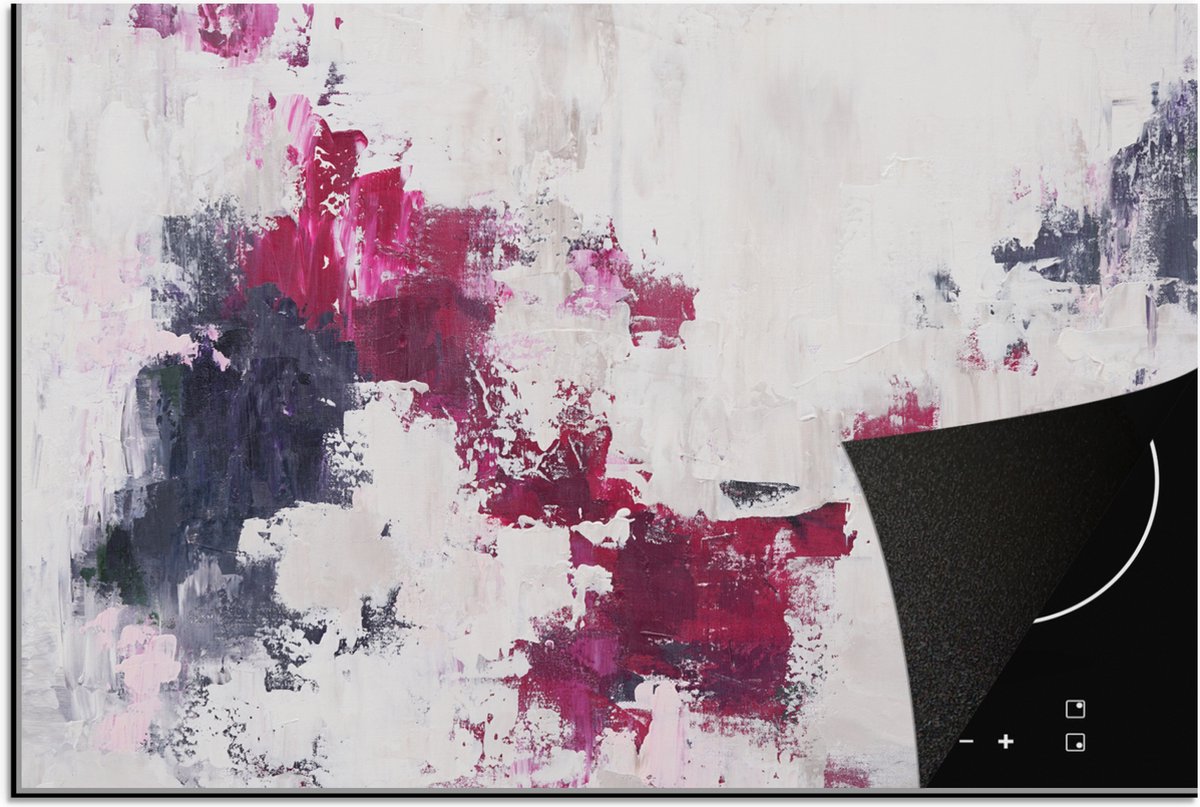 KitchenYeah® Inductie beschermer 77x51 cm - Roze - Grijs - Verf - Abstract - Kookplaataccessoires - Afdekplaat voor kookplaat - Inductiebeschermer - Inductiemat - Inductieplaat mat