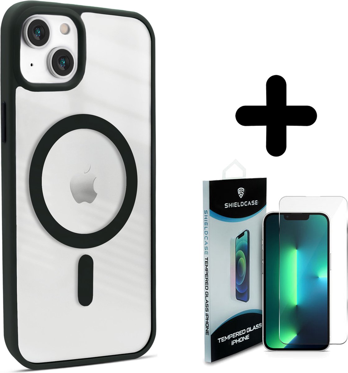 Coverzs geschikt voor iPhone 14 Plus hoesje Magneet mat (donkergroen) + ShieldCase screenprotector - beschermglas iPhone bescherming - iPhone case bescherm hoesje + Screenprotector
