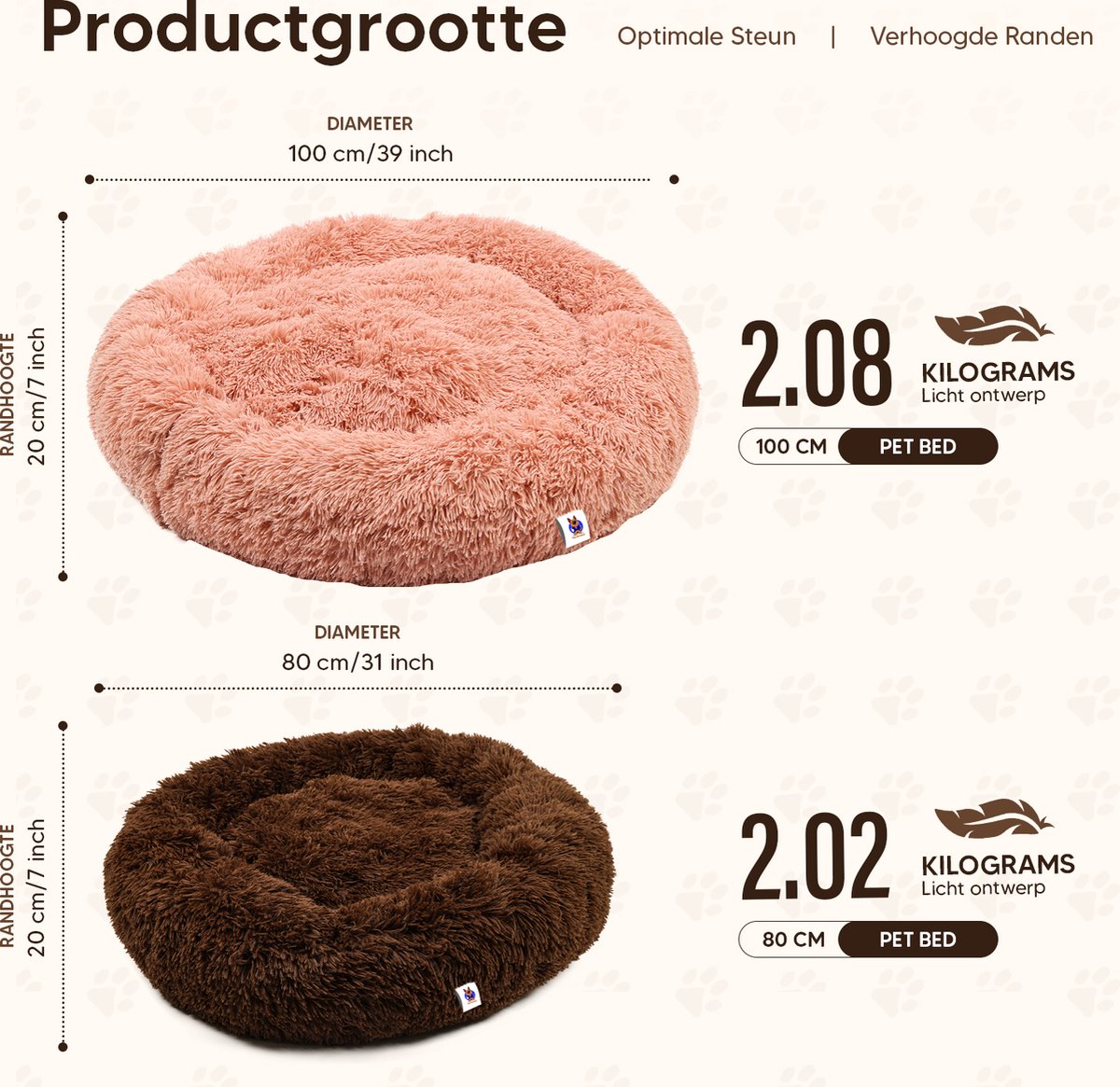 Pet Perfect Donut Hondenmand 100 cm - Fluffy Hondenkussen - Hondenbed - Koffiebruin - Wasbaar thumbnail 4