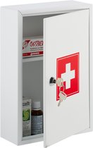 Relaxdays medicijnkastje met kruis - afsluitbaar apothekerskastje - EHBO-kastje - wit
