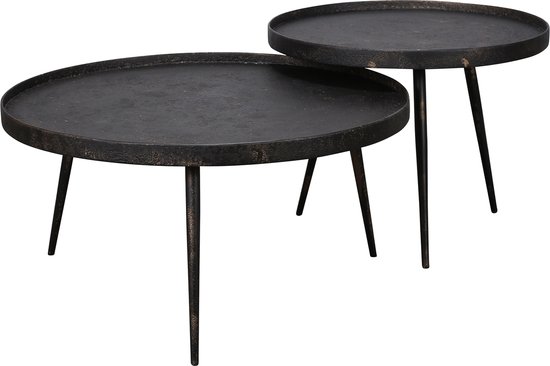Hoyz - Table Basse Ronde Métallique - Zwart - Set de 2