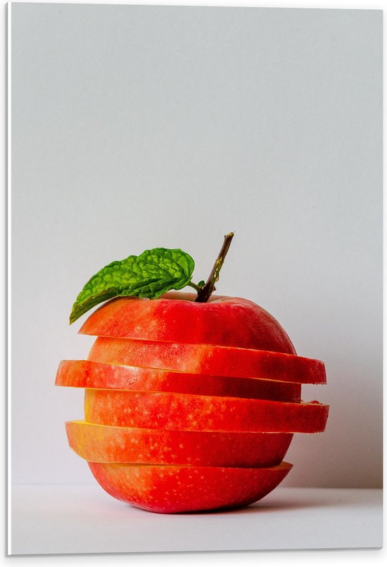PVC Schuimplaat - Appel - Gesneden - Gestapeld - Blaadje - Eten - Fruit - Rood - 40x60 cm Foto op PVC Schuimplaat (Met Ophangsysteem)