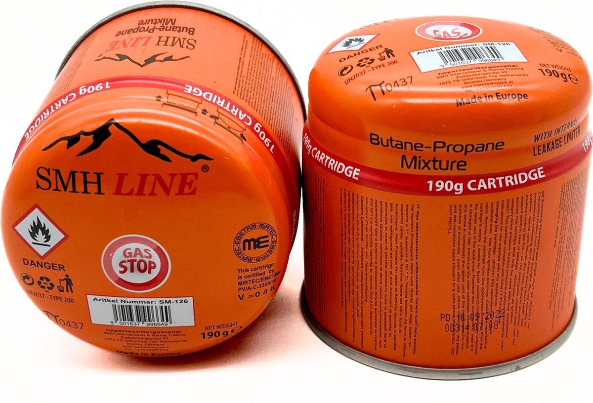 SMH LINE® Gasflessen - Schroefpatroon Schroefventiel - Easy Clic cartouche- Gaspatroon - Camping gasfornuis - Propaan butaangas - voor gasbrander - onkruidbrander 12,1 cm x ca. 12 cm Oranje