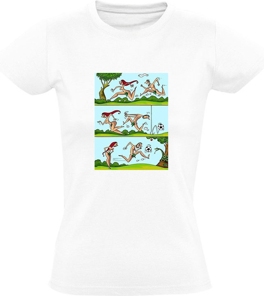 Grappig Dames T-shirt - voetbal - naakt - man - vrouw - grappig