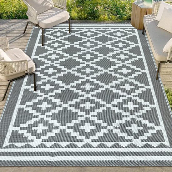 Tapis d'extérieur, tapis d'espace géométrique réversible en plastique, tapis de *-* pour camping-car, patio, jardin, terrasse, balcon