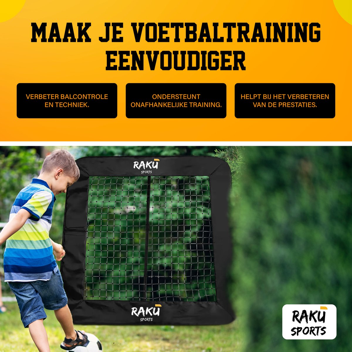 Raku Sports Voetbal Rebounder Voetbaldoel - Accessoires & Spullen voor Training - Voetbalgoal met Pionnen - Trainingsmateriaal - Tchouk — afbeelding 5