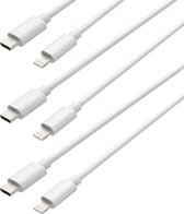 Cazy USB-C naar Lightning Kabel / iPhone Oplader Kabel - MFI gecertificeerd - USB-C Male naar Lightning Male - USB 2.0 - 150cm - Wit - 3 stuks