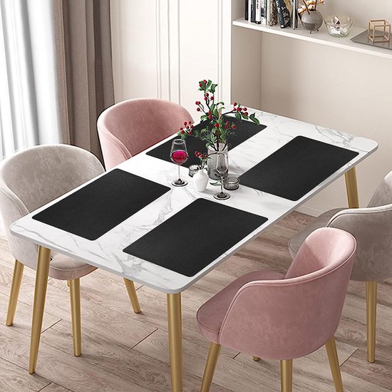 Placemats 6 stuks PU leer afwasbaar placemat en onderzetters zwart