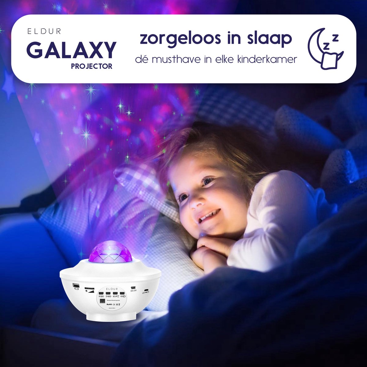 Eldur® Originele Sterren Projector - Wit - Galaxy projector - Sterrenhemel - Bluetooth met Muziek – foto 5