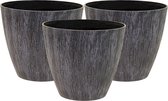 Mega Collections Pot à plantes/pot de fleur - 3x - plastique - gris foncé - extérieur - D18 x H16 cm