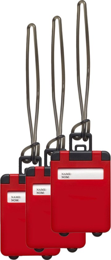Étiquette de valise Jenson - 5x - rouge - 8 x 5,5 cm - étiquette de valise/bagage à main