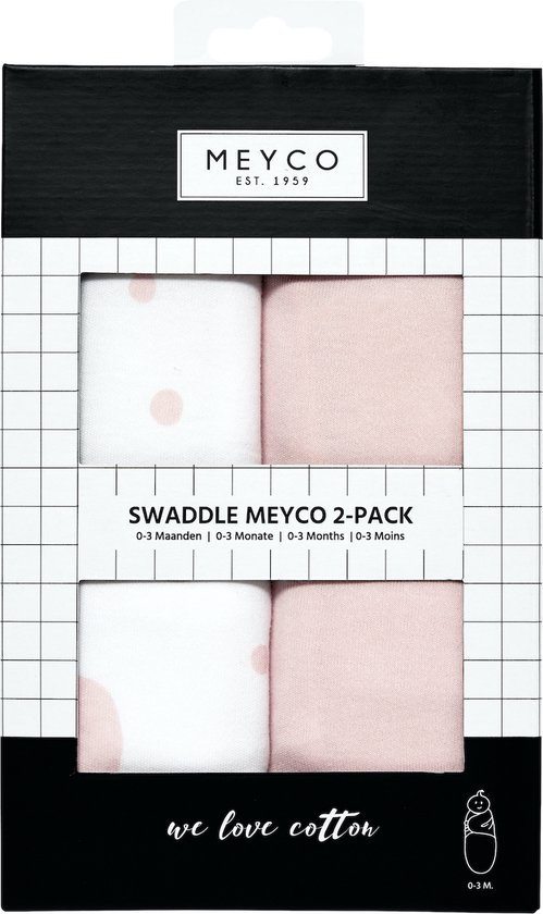 Meyco Baby Dots/Uni swaddlemeyco inbakerdoek - 2-pack - pink/light pink - 0-3 maanden - 1.0 TOG