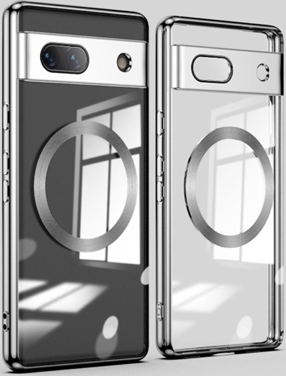 Google Pixel 7a Hoesje MagSafe Back Cover TPU Transparant/Zilver