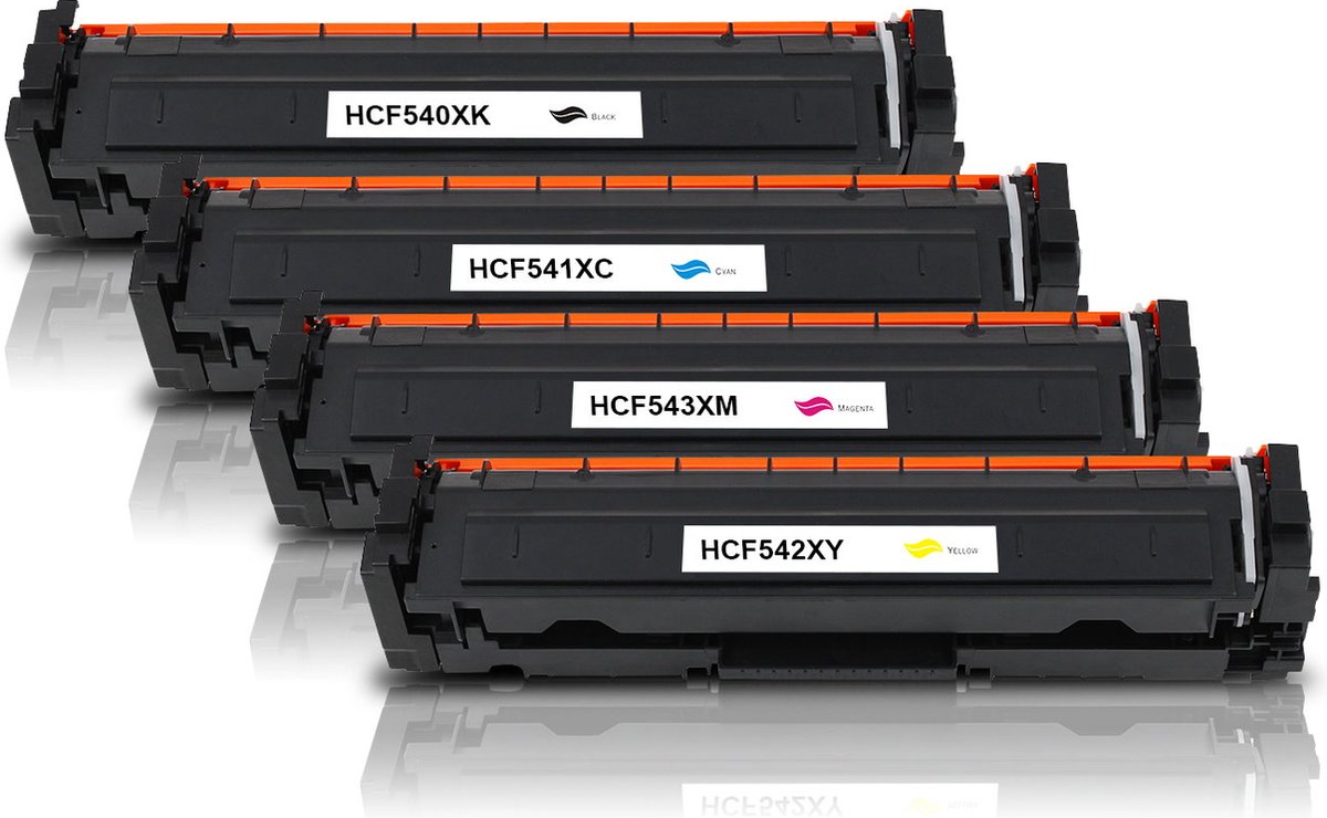 MediaHolland - Huismerk Toners 203A - CF540X, CF541X, CF542X en CF543X geschikt voor HP Laserjet Printers - Zwart, Cyaan, Magenta en Geel - Toners Cartridges - Zwart: 3200 Pagina's & Kleur: 2500 Pagina's