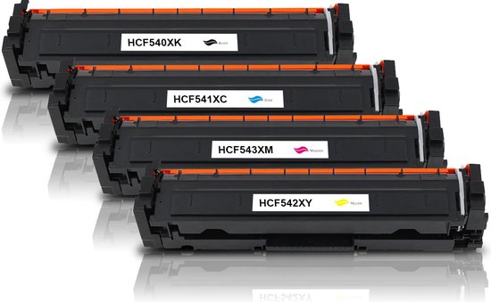MediaHolland - Huismerk Toners 203A - CF540X, CF541X, CF542X en CF543X geschikt voor HP Laserjet Printers - Zwart, Cyaan, Magenta en Geel - Toners Cartridges - Zwart: 3200 Pagina's & Kleur: 2500 Pagina's