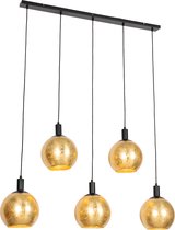 QAZQA bert - Design Hanglamp eettafel voor boven de eettafel | in eetkamer - 5 lichts - L 125 cm - Zwart Goud - Woonkamer | Slaapkamer | Keuken