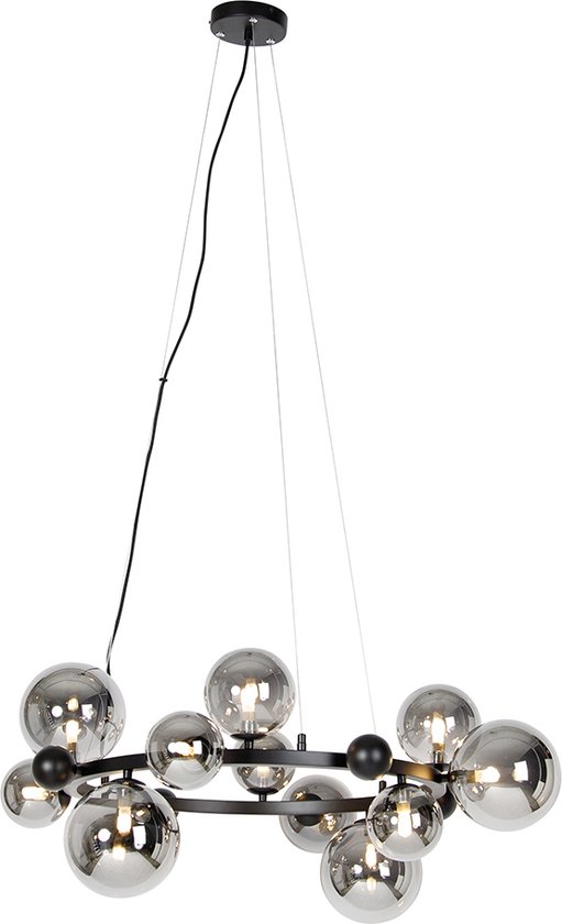 QAZQA david - Lampe de table à manger Art Deco à suspendre au-dessus de la table à manger | en salle à manger - 12 lumières - Ø 86 cm - Grijs - Salon | Chambre à coucher | Cuisine
