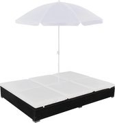 vidaXL - Loungebed - met - parasol - poly - rattan - zwart