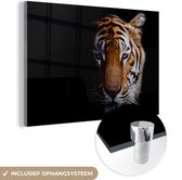 MuchoWow® Glasschilderij 180x120 cm - Schilderij acrylglas - Dieren - Tijger - Kop - Foto op glas - Schilderijen