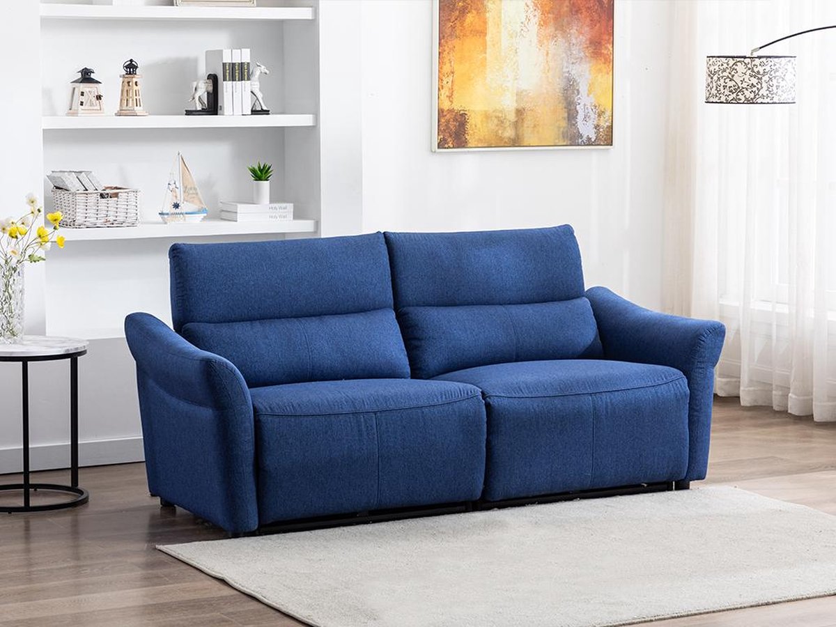 Canapé relax électrique 3 places en tissu RAGNAR - Blauw L 209 cm x H ...
