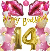 Snoes Mega Beauty Helium Ballonnen Set 14 Jaar - Roze Helium Folieballonnen - Slinger Happy Birthday Goud