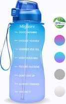 Migliore Waterfles - Luxe Drinkfles Met Rietje - 2 Liter - Water Bottle - Motivatie Waterfles met Tijdmarkeringen - Grote - Gallon