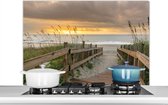 Spatscherm keuken 100x65 cm - Kookplaat achterwand Strand - Zee - Duin - Pad - Muurbeschermer - Spatwand fornuis - Hoogwaardig aluminium