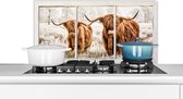 Spatscherm keuken 90x45 cm - Kookplaat achterwand Schotse hooglander - Koe - Doorkijk - Muurbeschermer - Spatwand fornuis - Hoogwaardig aluminium