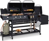 Klarstein Kingsville Double barbecue - Houtskool- en gasbarbecue - Smoker BBQ - Inclusief deksels en thermometer - Met 2 roosters - Zwart