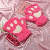 Dierenpoot vingerloze handschoenen roze pluche - vingerloos pootjes - kattenpootjes hondenpootjes berenpootjes dierenpootjes fleece