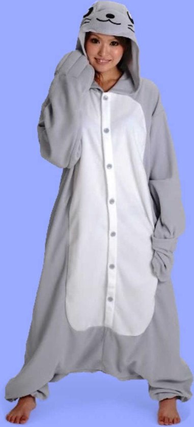 KIMU Onesie zeehond pak grijs zeeleeuw kostuum - zeehondpak jumpsuit festival