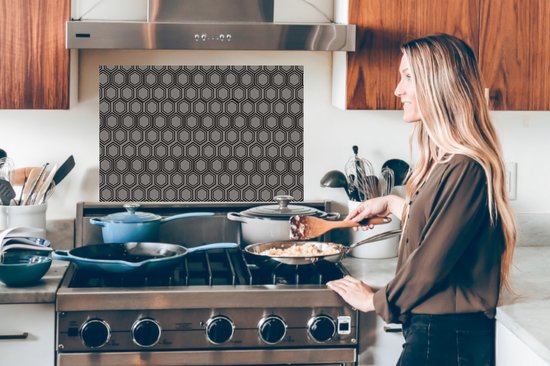 Spatscherm keuken 80x55 cm - Kookplaat achterwand patronen - Grijs - Luxe - Zwart - Muurbeschermer - Spatwand fornuis - Hoogwaardig aluminium