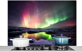 Spatscherm keuken 120x80 cm - Kookplaat achterwand Noorderlicht - Sneeuw - IJsland - Muurbeschermer - Spatwand fornuis - Hoogwaardig aluminium
