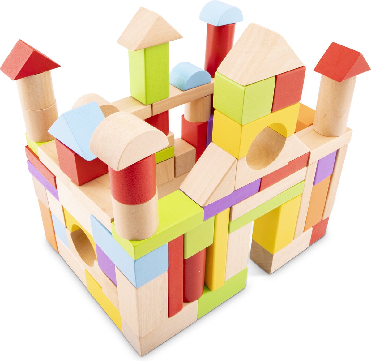 Woet® Houten Bouwblokken Set - 100-delige Blokkendoos - FSC - Educatief Speelgoed - Stimuleert Creativiteit - Vanaf 18 Maanden — afbeelding 2