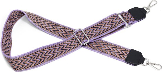 Stevige geweven tassenband zigzag - lila/bruin/zwart - 5 cm breed - schouderband voor tas met zigzag print - SIT0314 STUDIO Ivana
