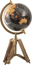 HAES DECO - Globe terrestre décoratif avec socle en bois marron - dimension 18x26cm - coloris Zwart / Jaune / Marron - Globe Vintage , Globe terrestre, Terre