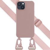 Selencia Hoesje Geschikt voor iPhone 14 Hoesje Met Koord - Selencia Siliconen hoesje met afneembaar koord - roze