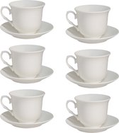 HAES DECO - Ensemble de 6 tasses et soucoupes - contenu 220 ml - couleurs Wit - Porcelaine imprimée avec coffret cadeau de luxe - Service à thé, Service à café, Tasses à thé, Tasses à café, Cappuccino